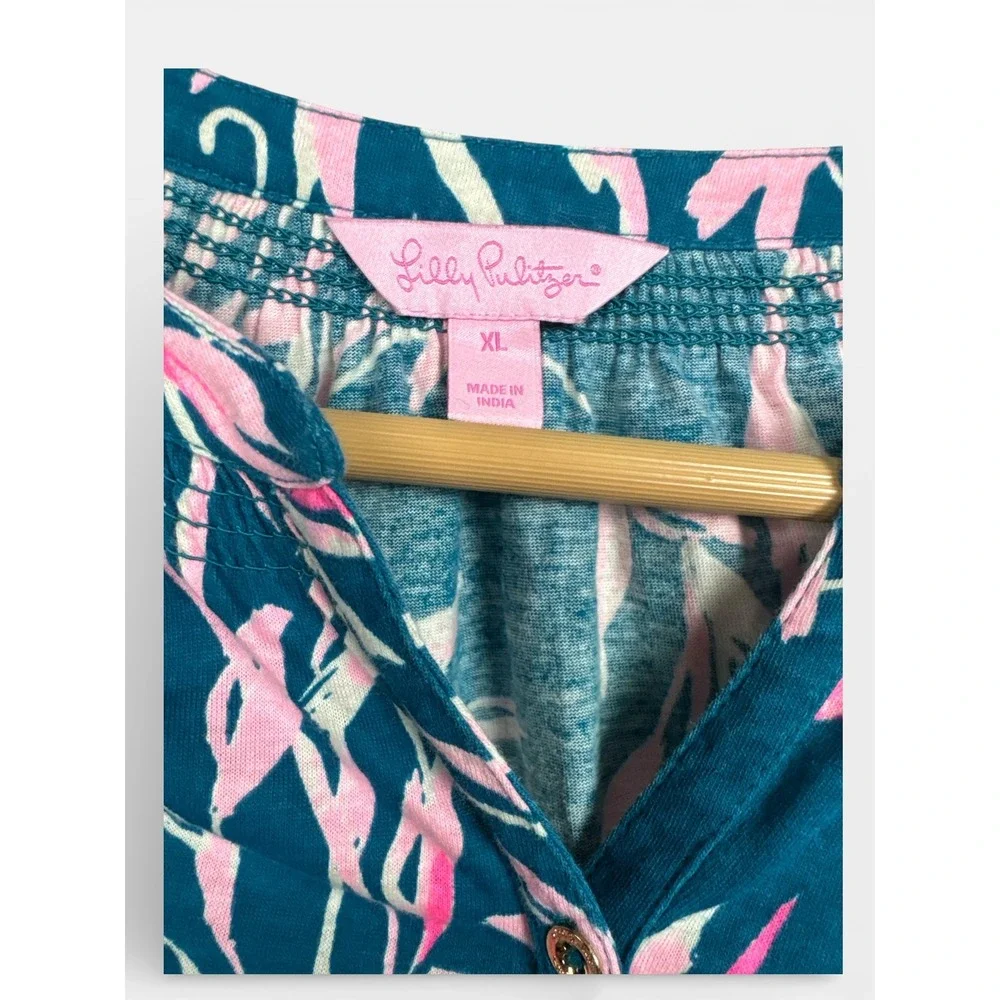 Lilly Pulitzer Girls Teal‎ Pink Tropical Print Shift Dress XL 12-14